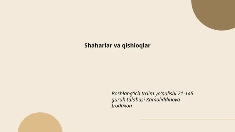 Shaharlar va qishloqlar