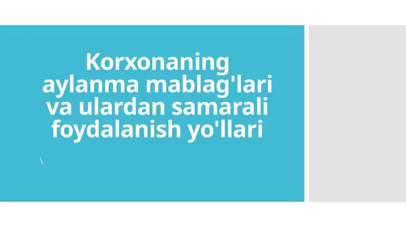 Korxonaning aylanma mablag'lari va ulardan samarali foydalanish yo'llari