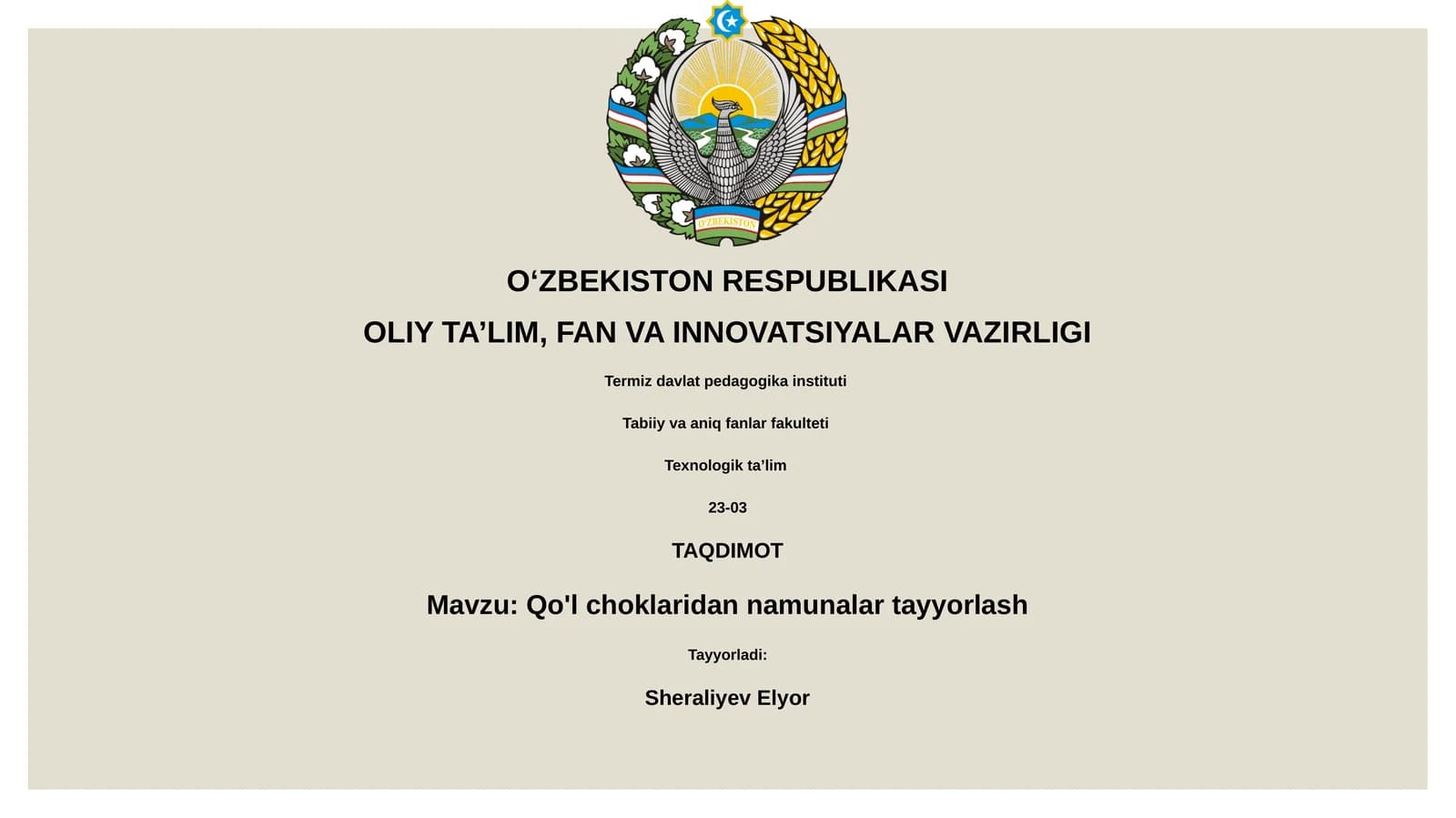 Qo'l choklaridan namunalar tayyorlash