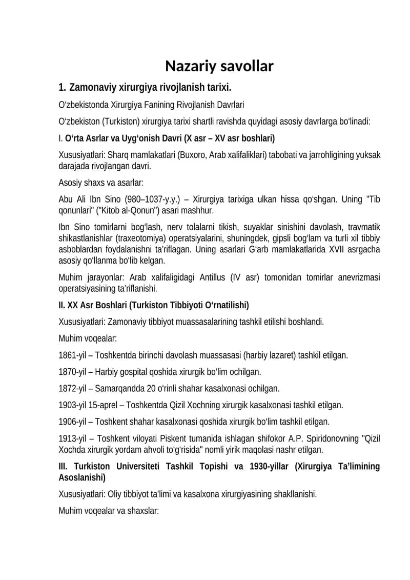 Zamonaviy Xirurgiya Rivojlanish Tarixi
