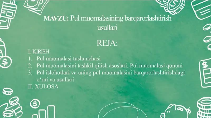 Pul muomalasini barqarorlashtirish usullari