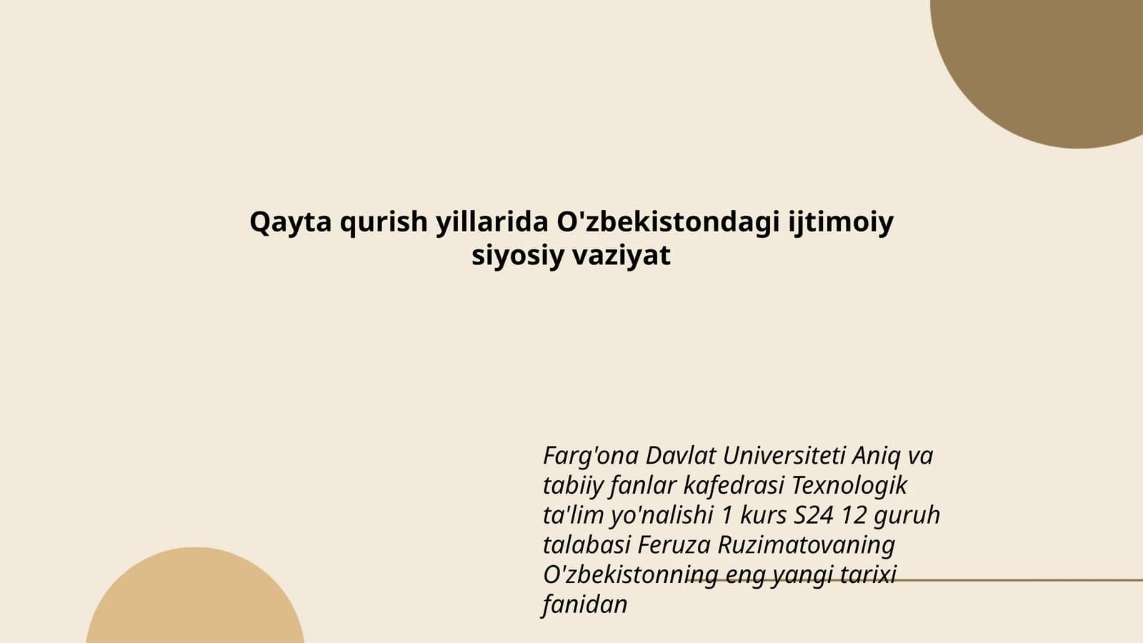 O'zbekistonning eng yangi tarixi fanidan