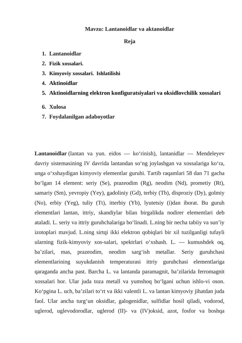 Lantanoidlar va aktanoidlar
