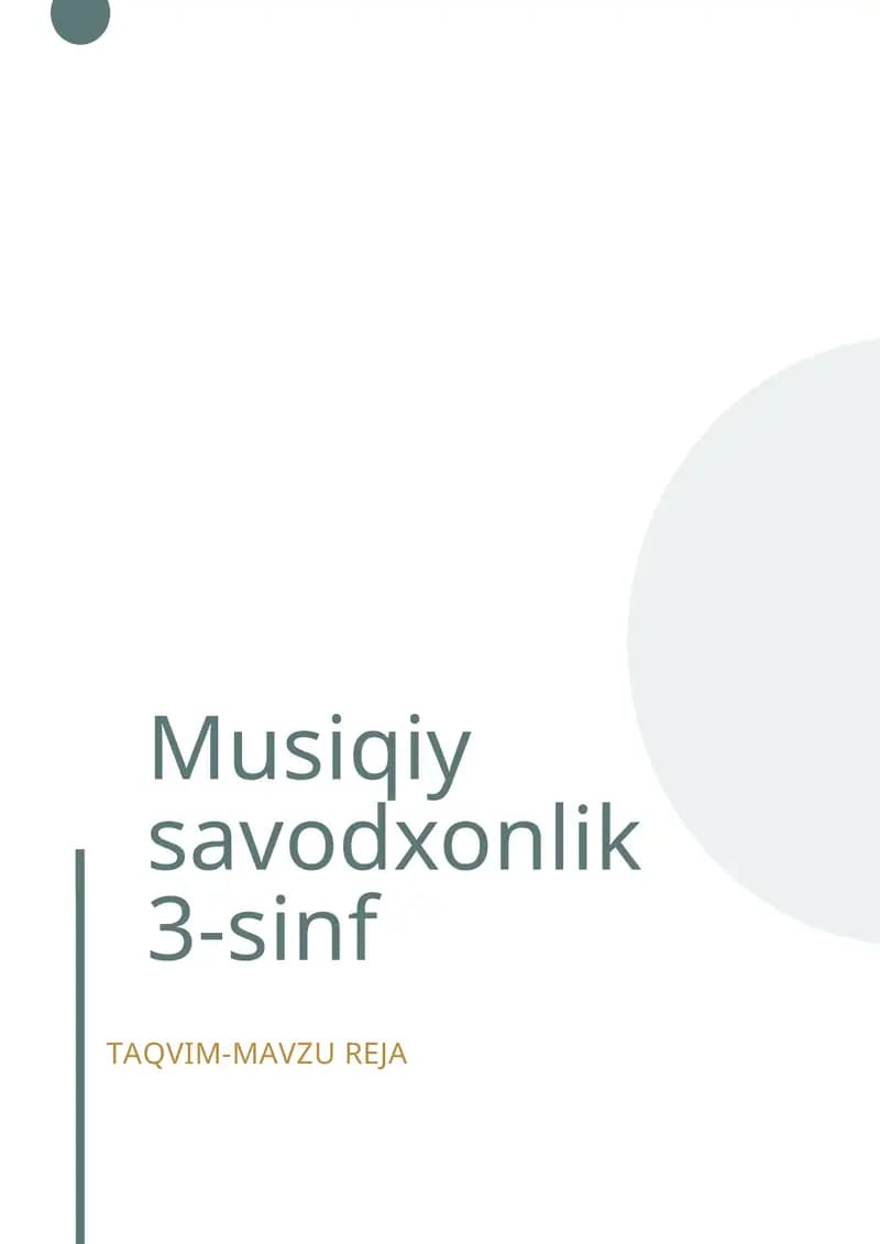 Мusiqiy savodxonlik 3-sinf taqvim-maVzu reja