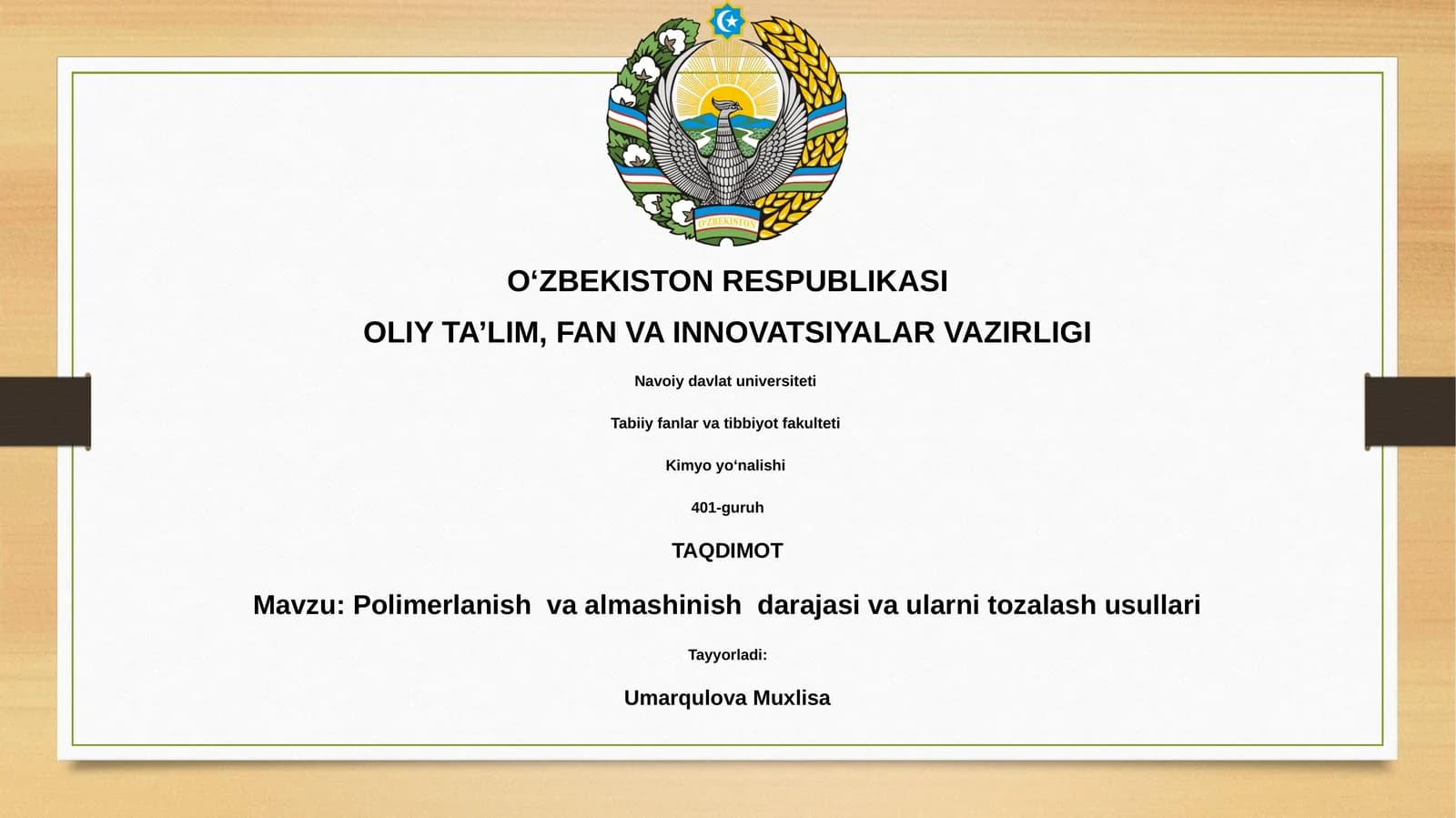 Pоlimеrlаnish vа аlmаshinish dаrаjаsi va ulаrni tоzаlаsh usullаri