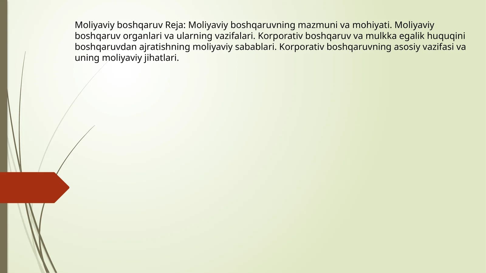 Moliyaviy boshqaruv Reja