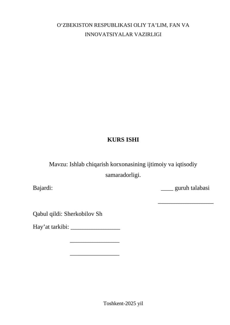 Ishlab chiqarish korxonasining ijtimoiy va iqtisodiy samaradorligi