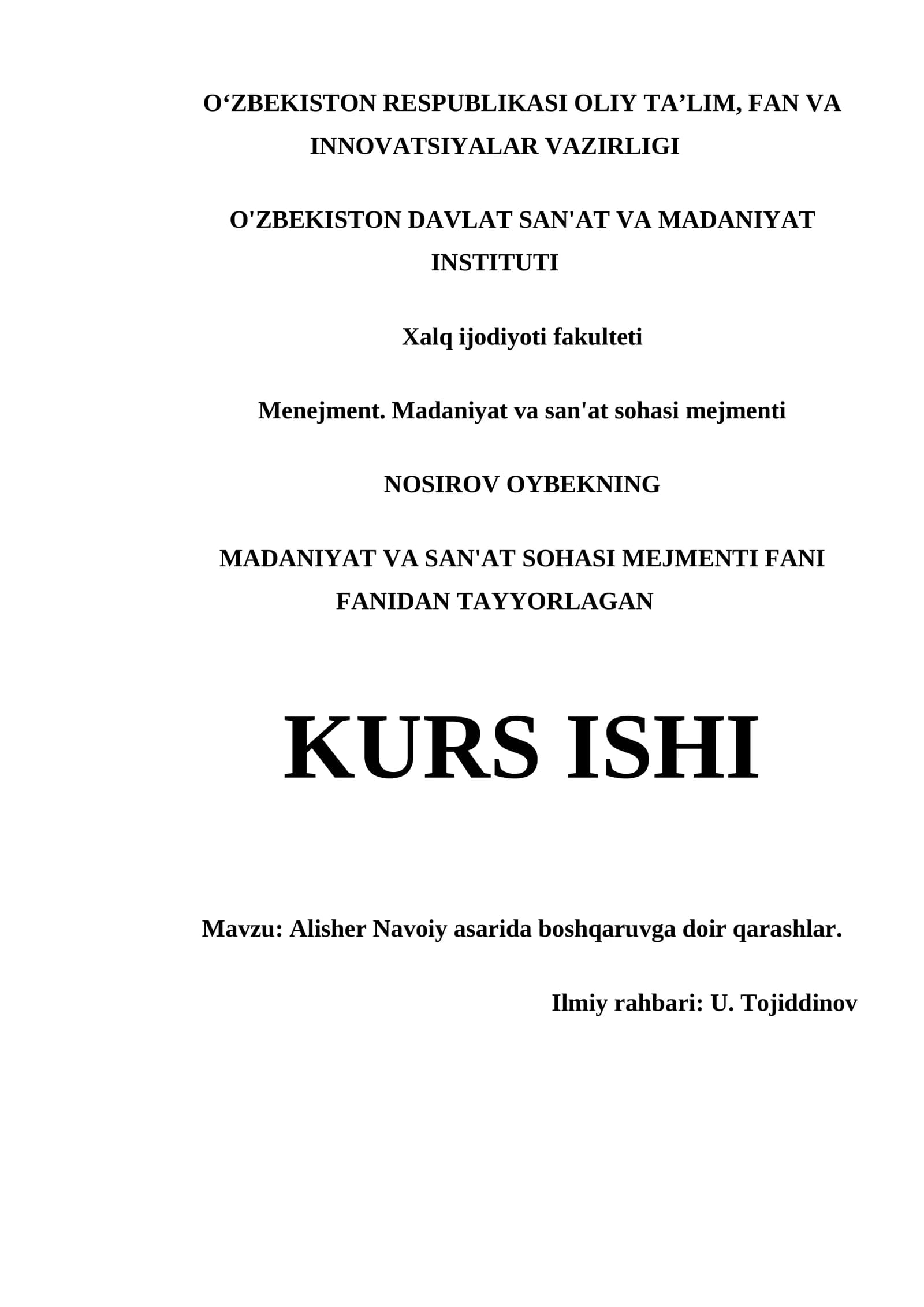 Alisher Navoiy asarida boshqaruvga doir qarashlar