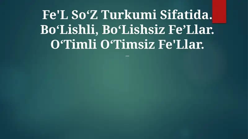 Fe'L SoʻZ Turkumi Sifatida