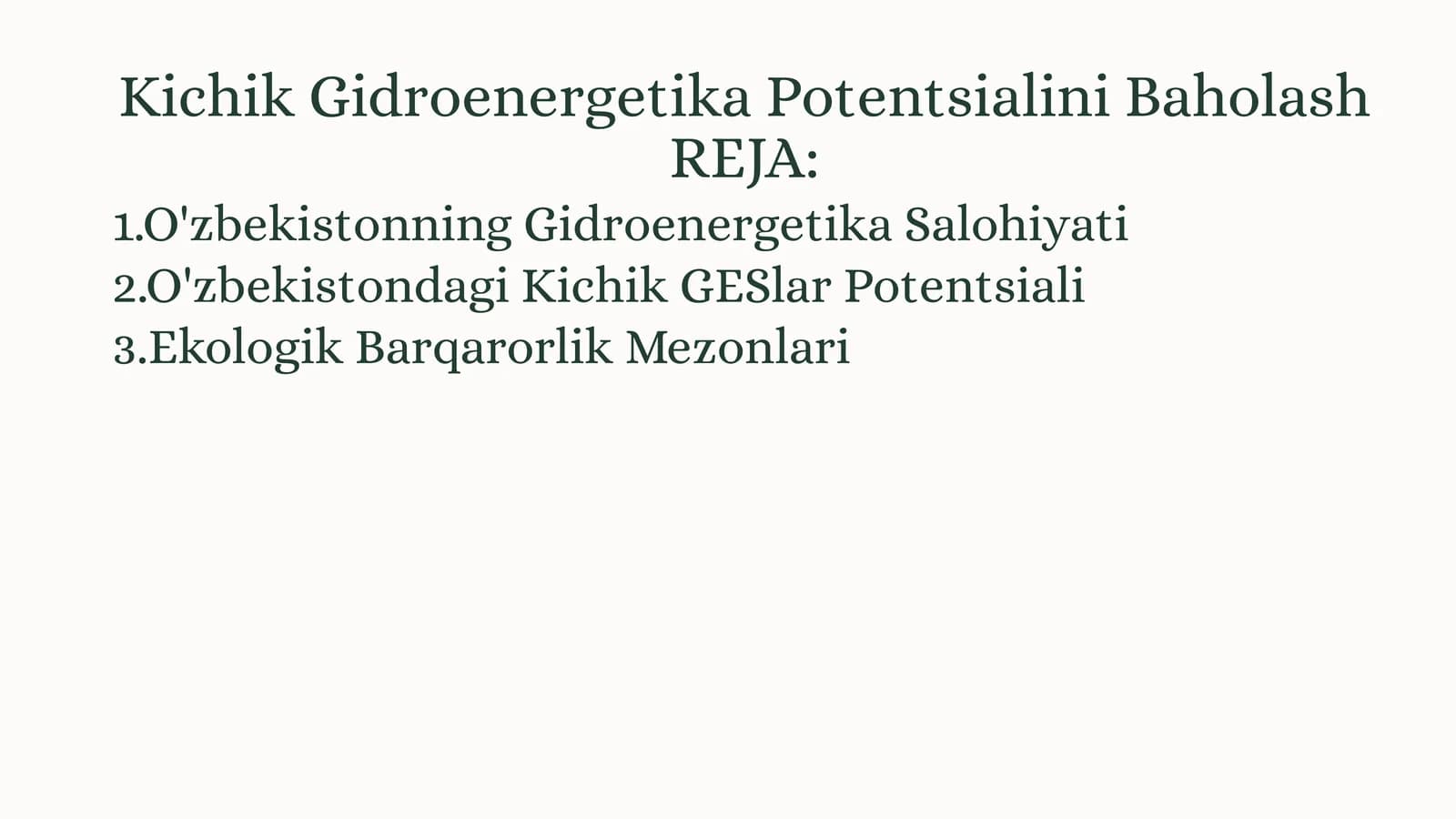 Kichik Gidroenergetika Potentsialini Baholash