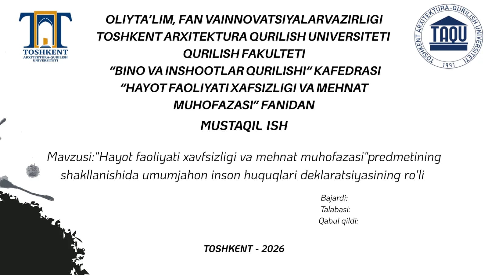 Hayot faoliyati va xavfsizligi