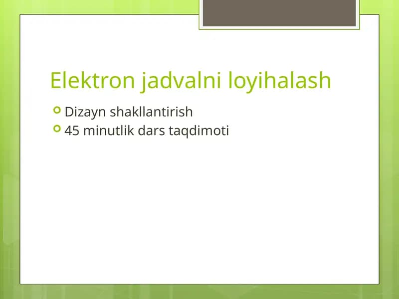 Elektron jadvalni loyihalash