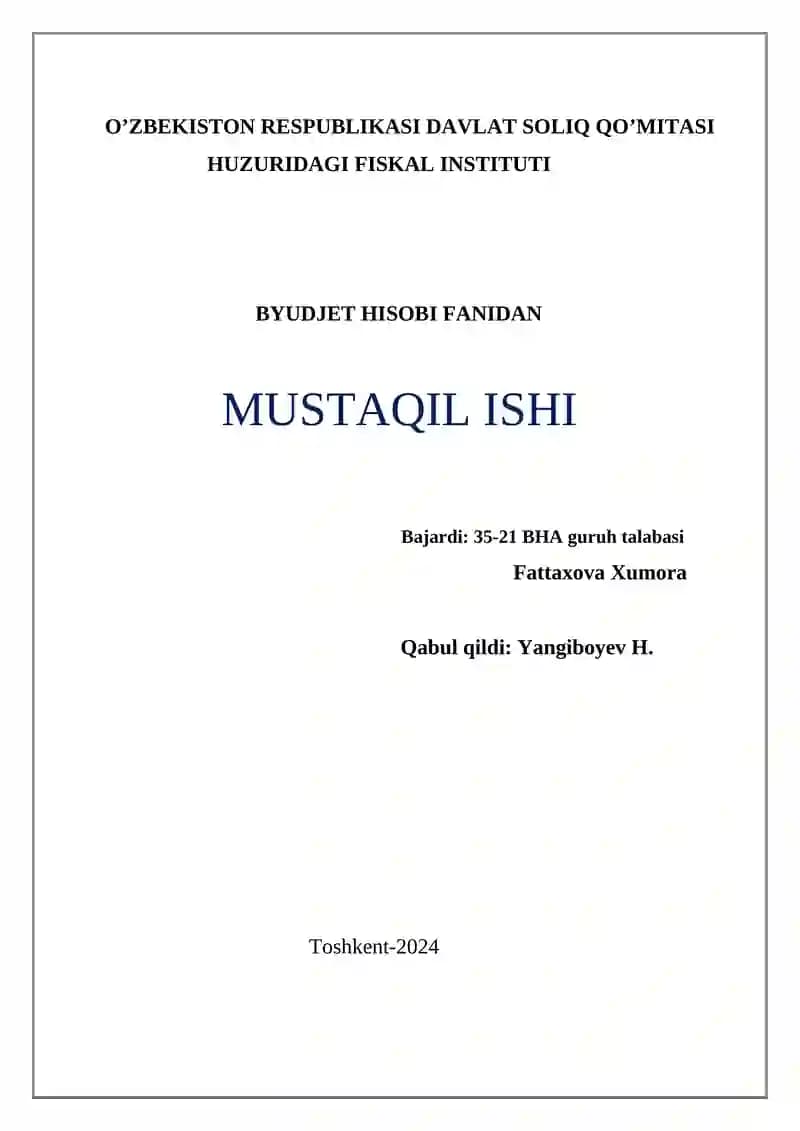 Byudjet Tashkilotlarida Byudjet Hisobini Tashkil Etish