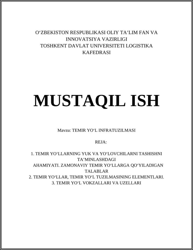 TEMIR YOʻL INFRATUZILMASI