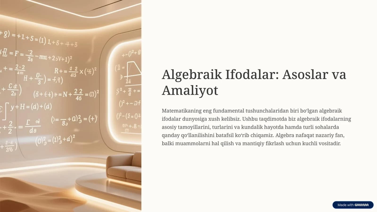 Algebraik Ifodalar: Asoslar va Amaliyot