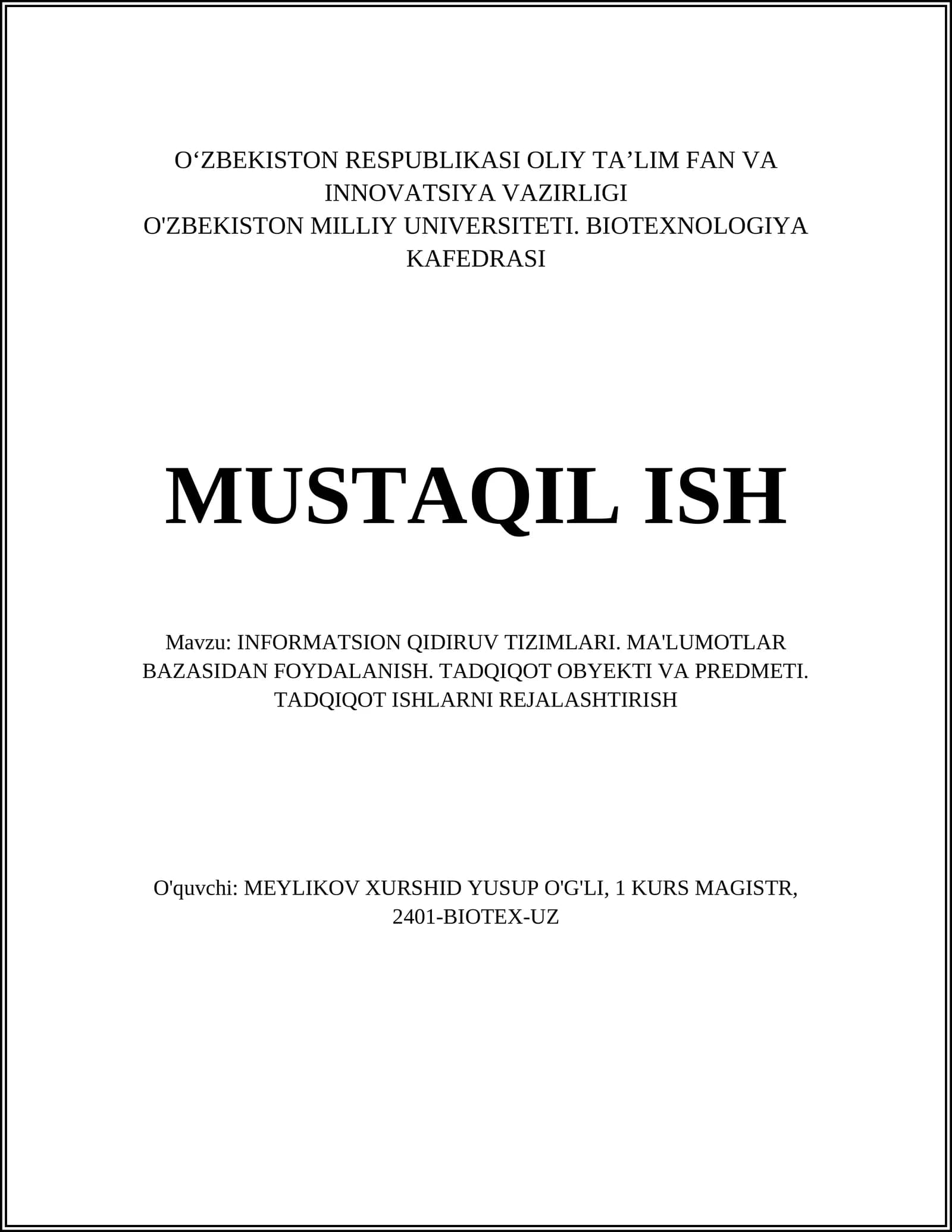 INFORMATSION QIDIRUV TIZIMLARI