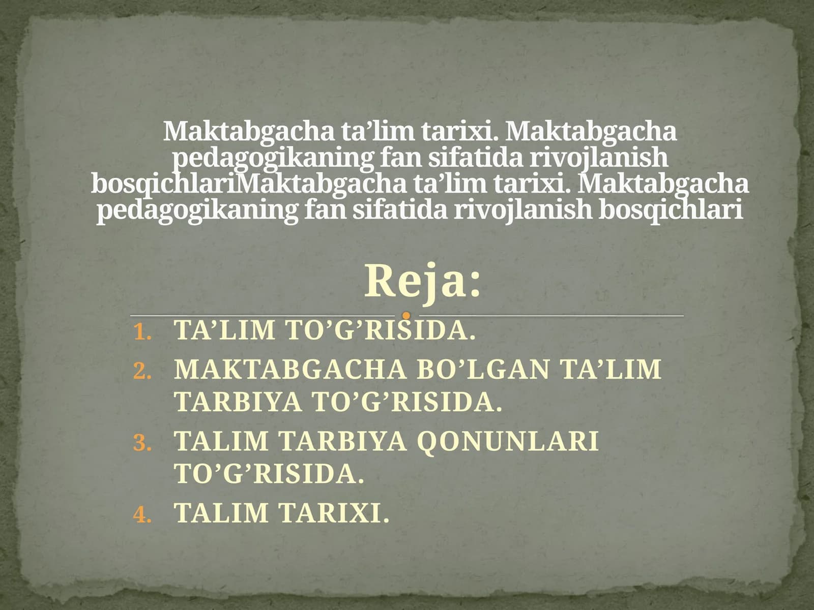 Maktabgacha ta’lim tarixi. Maktabgacha pedagogikaning fan sifatida rivojlanish bosqichlariMaktabgacha ta’lim tarixi. Maktabgacha pedagogikaning fan sifatida rivojlanish bosqichlari