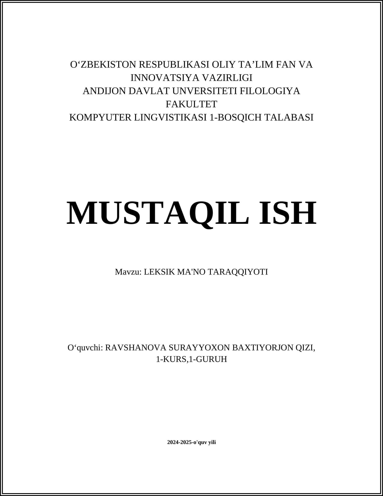 LEKSIK MA'NO TARAQQIYOTI