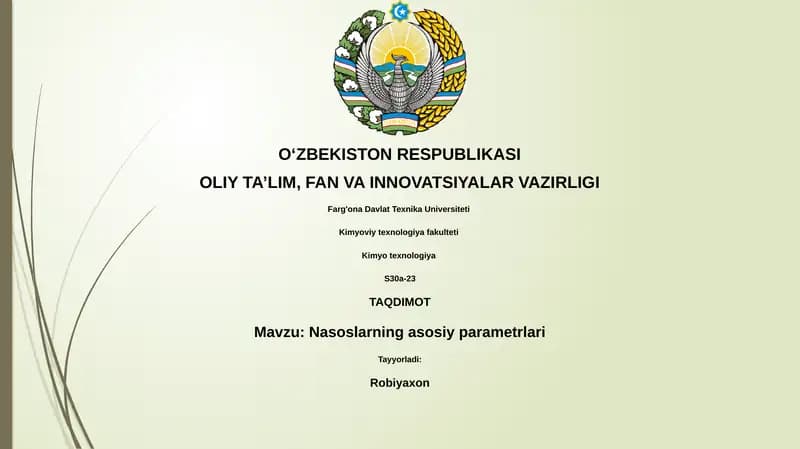 Nasoslarning asosiy parametrlari