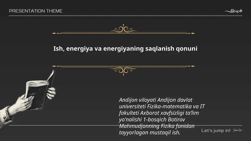 Ish, energiya va energiyaning saqlanish qonuni