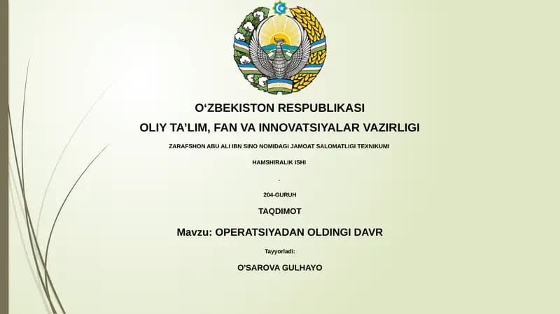 OPERATSIYADAN OLDINGI DAVR