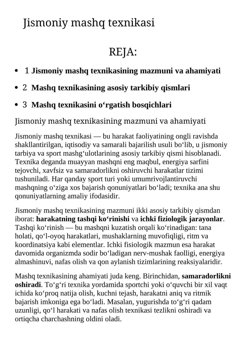Jismoniy mashq texnikasi