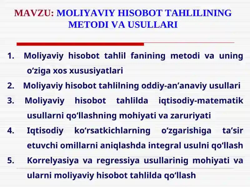 Moliyaviy hisobot tahlilining metodlari va usullari