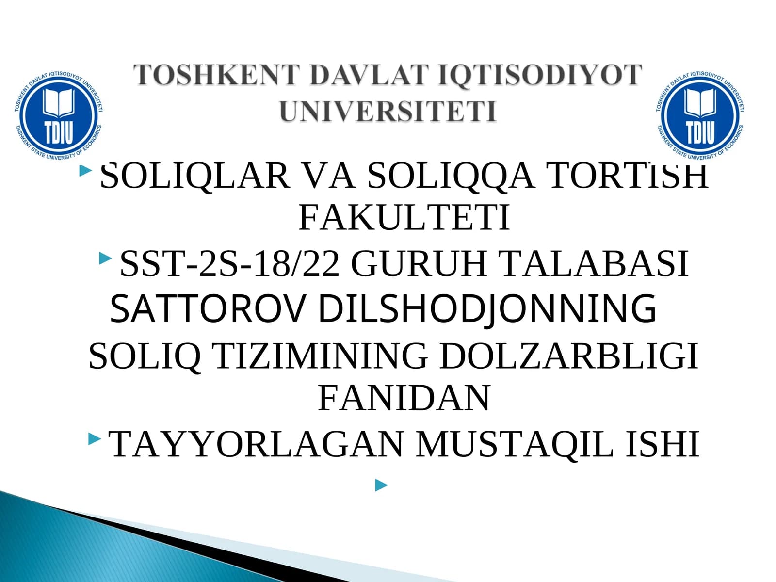 SOLIQLAR VA SOLIQQA TORTISH FAKULTETI