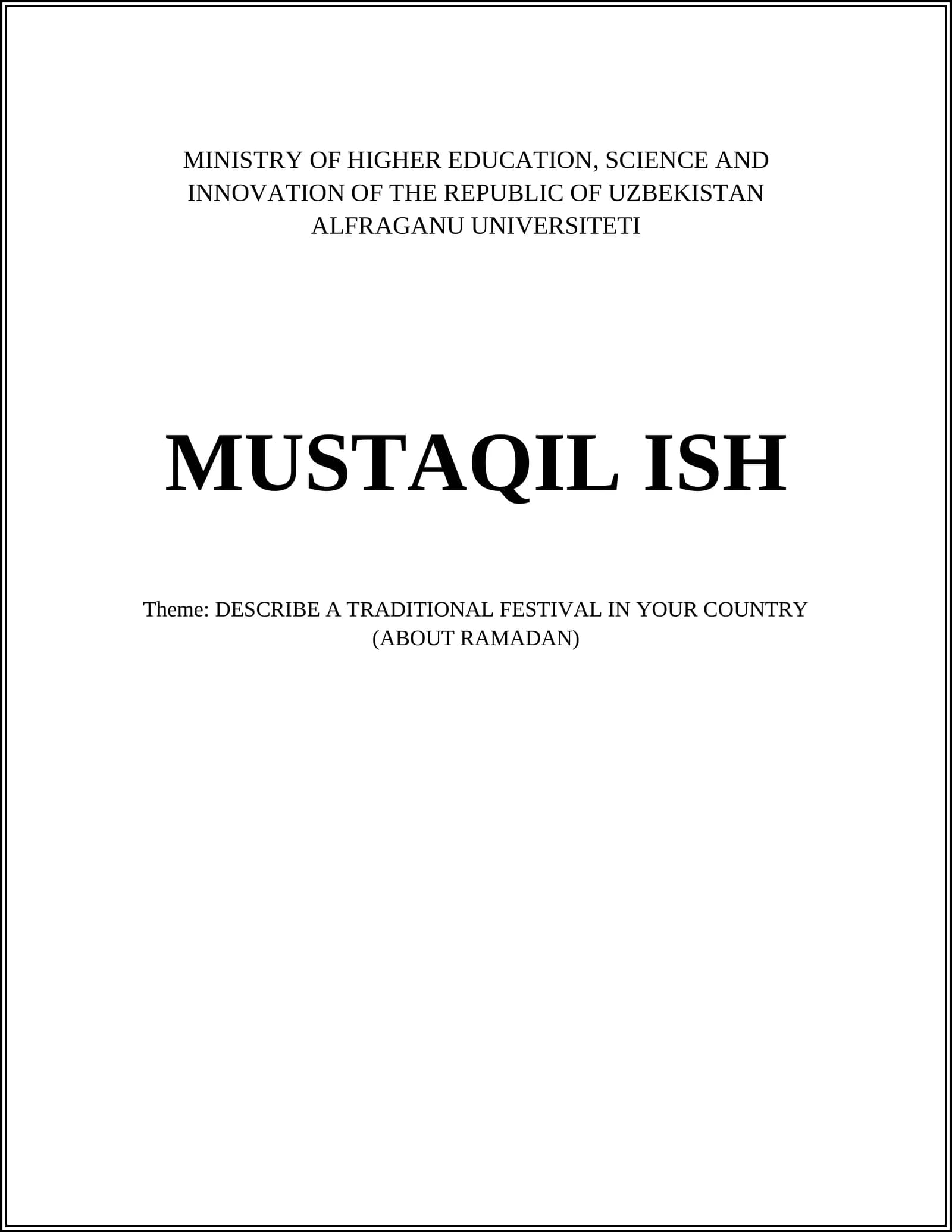 ALFRAGANU UNIVERSITETI MUSTAQIL ISH