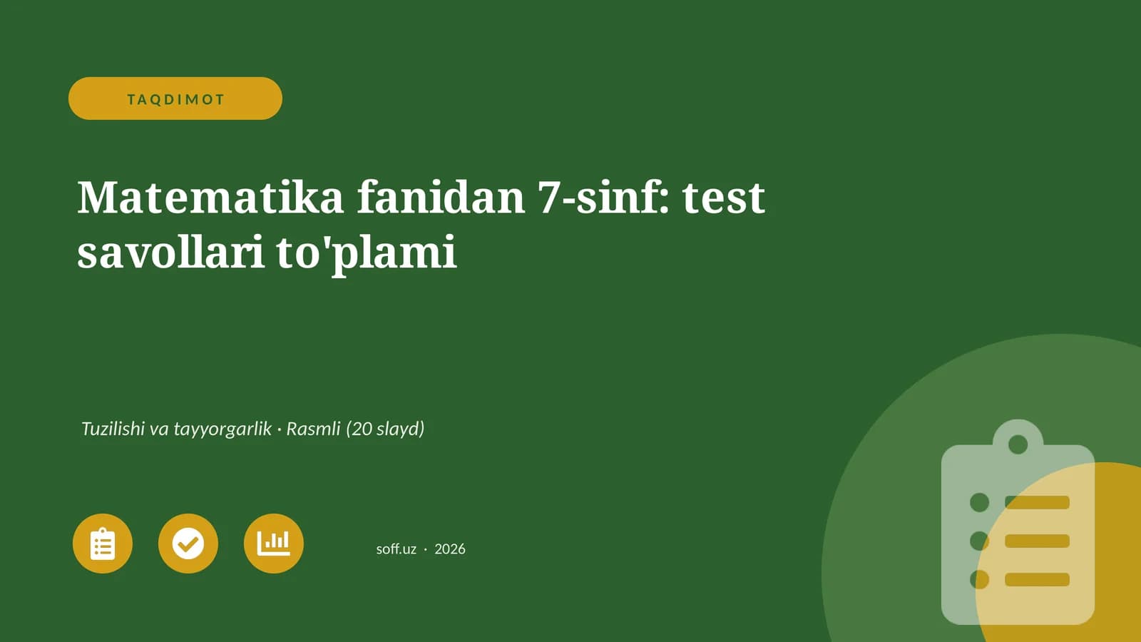 Matematika fanidan 7-sinf: test savollari to'plami