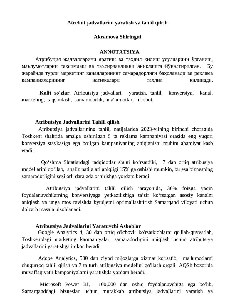 Atributsiya Jadvallarini Tahlil qilish
