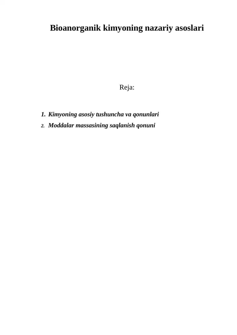 Bioanorganik kimyoning nazariy asoslari