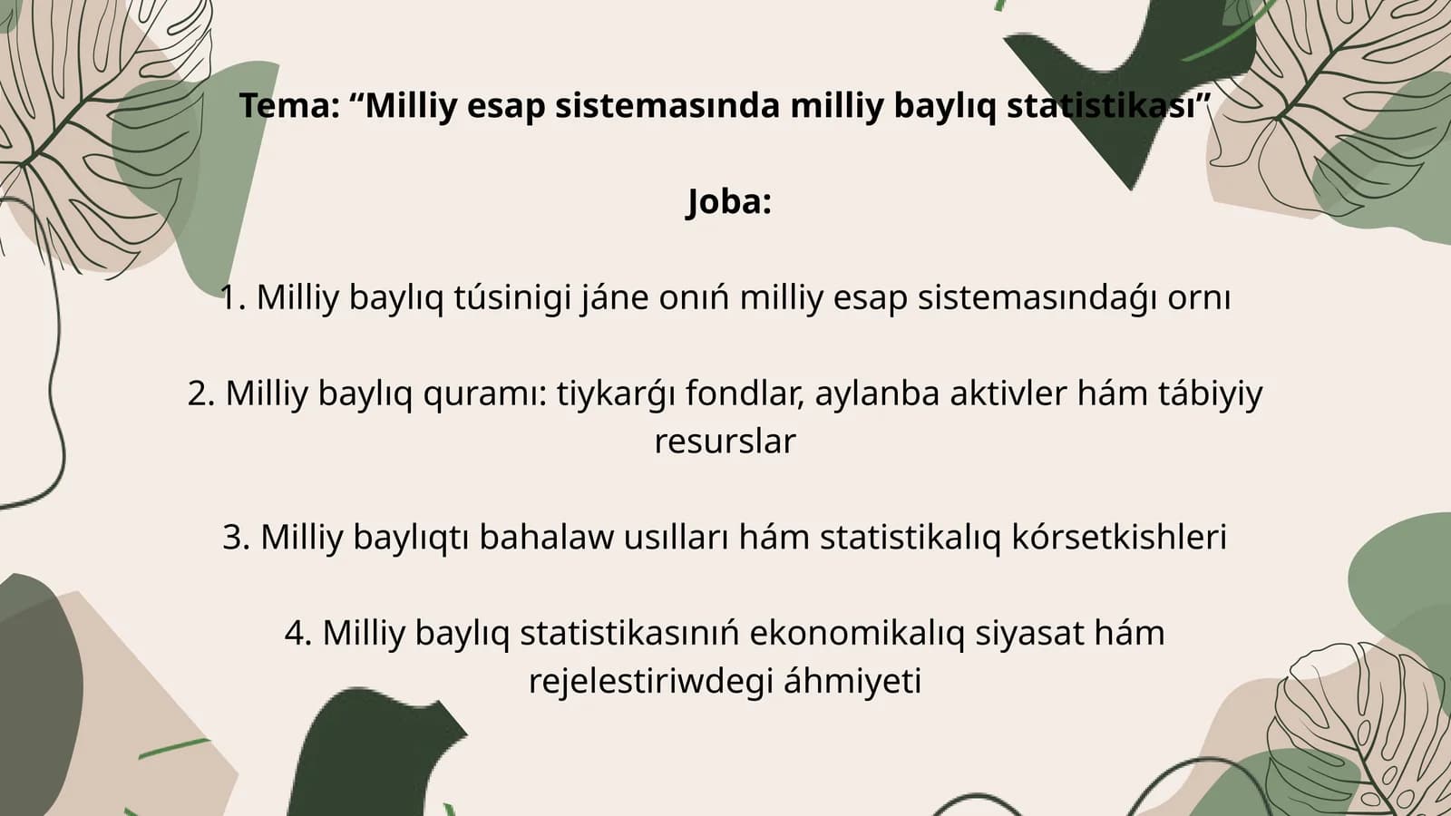 Milliy esap sistemasında milliy baylıq statistikası