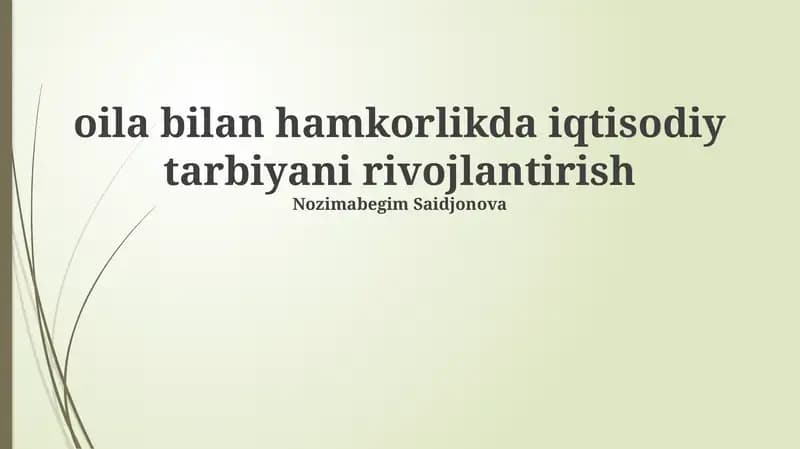 Oilada Iqtisodiy Tarbiya
