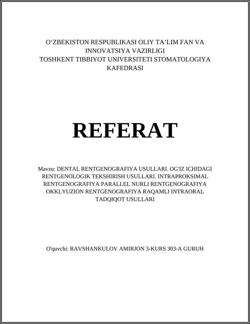 DENTAL RENTGENOGRAFIYA USULLARI
