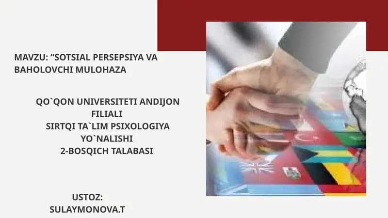 Sotsial Persepsiya va Baholovchi Mulohaza