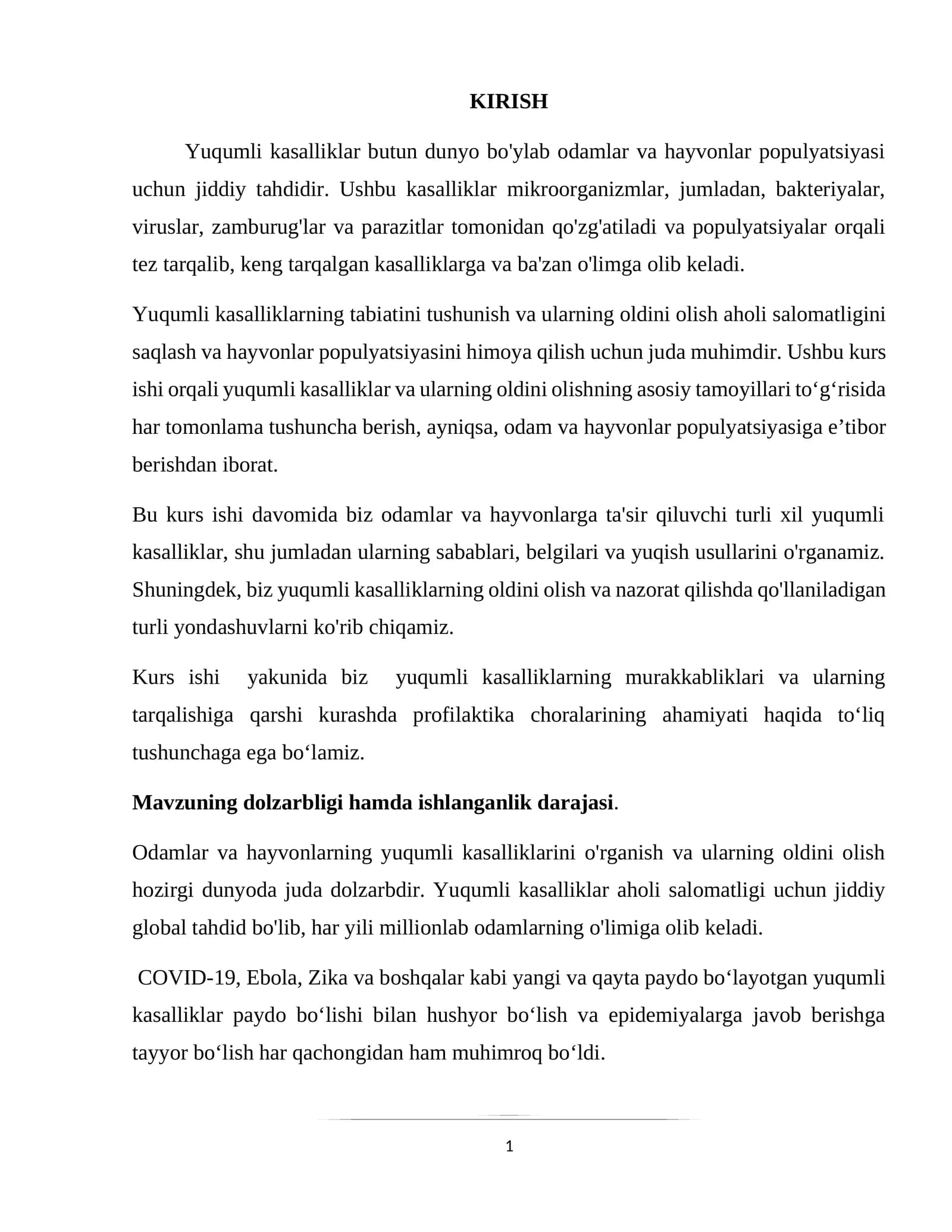 Yuqumli kasalliklar va ularning oldini olish