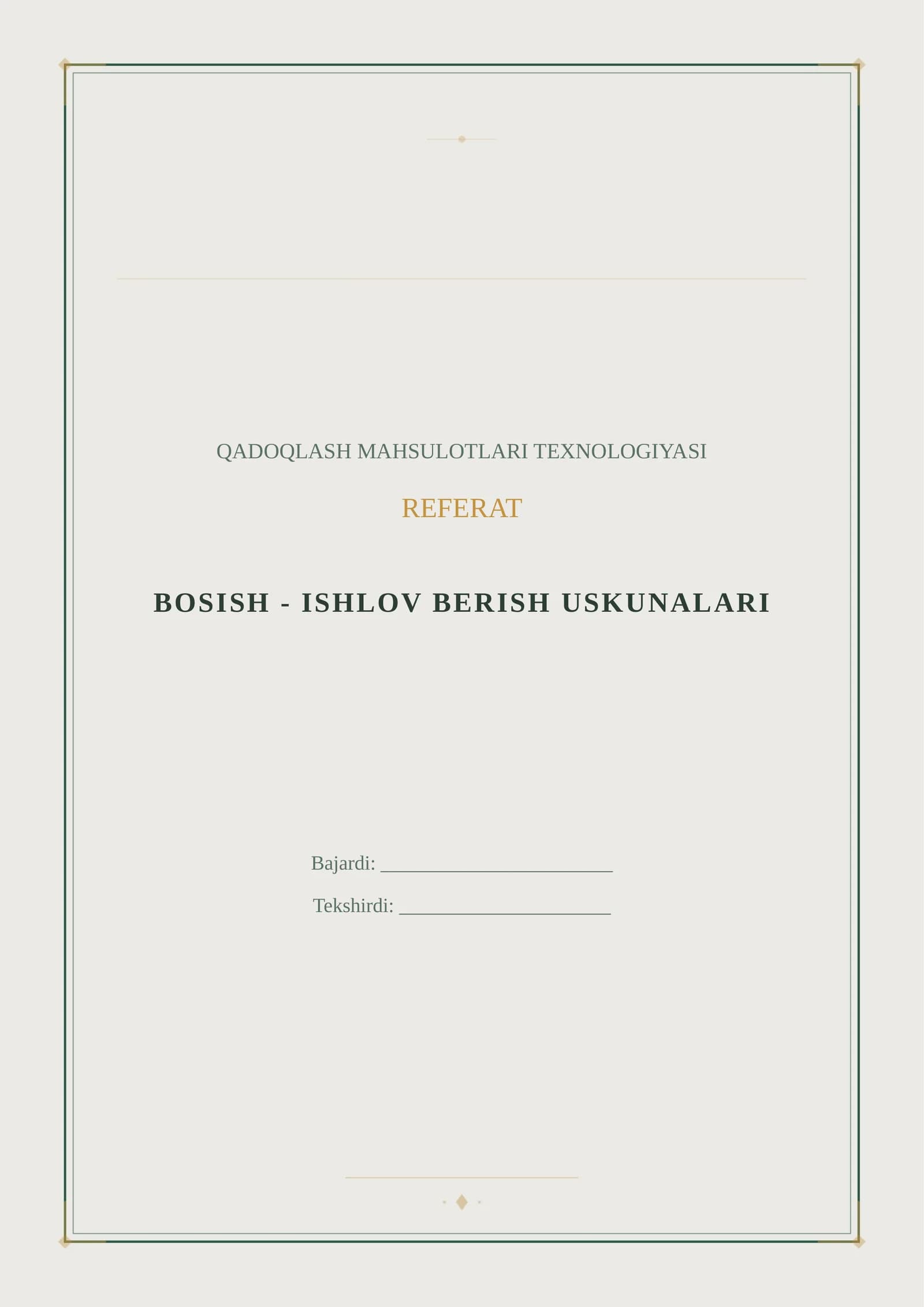 BOSISH - ISHLOV BERISH USKUNALARI