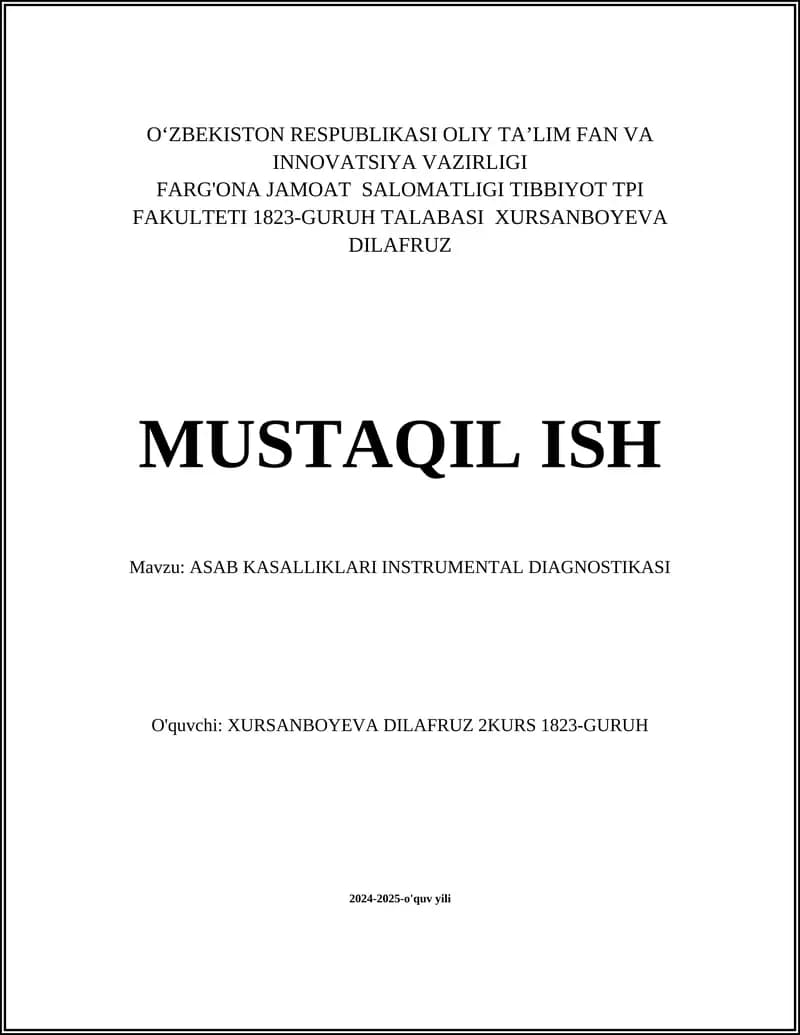 ASAB KASALLIKLARI INSTRUMENTAL DIAGNOSTIKASI