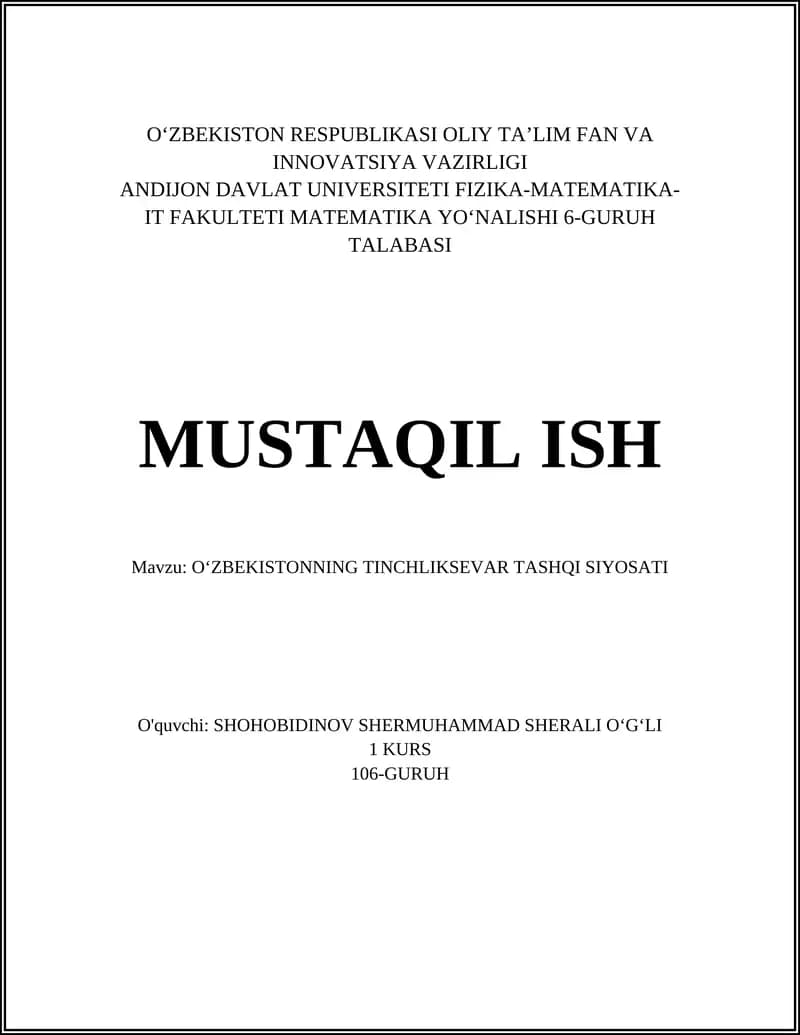Oʻzbekistonning Tinchliksevar Tashqi Siyosati