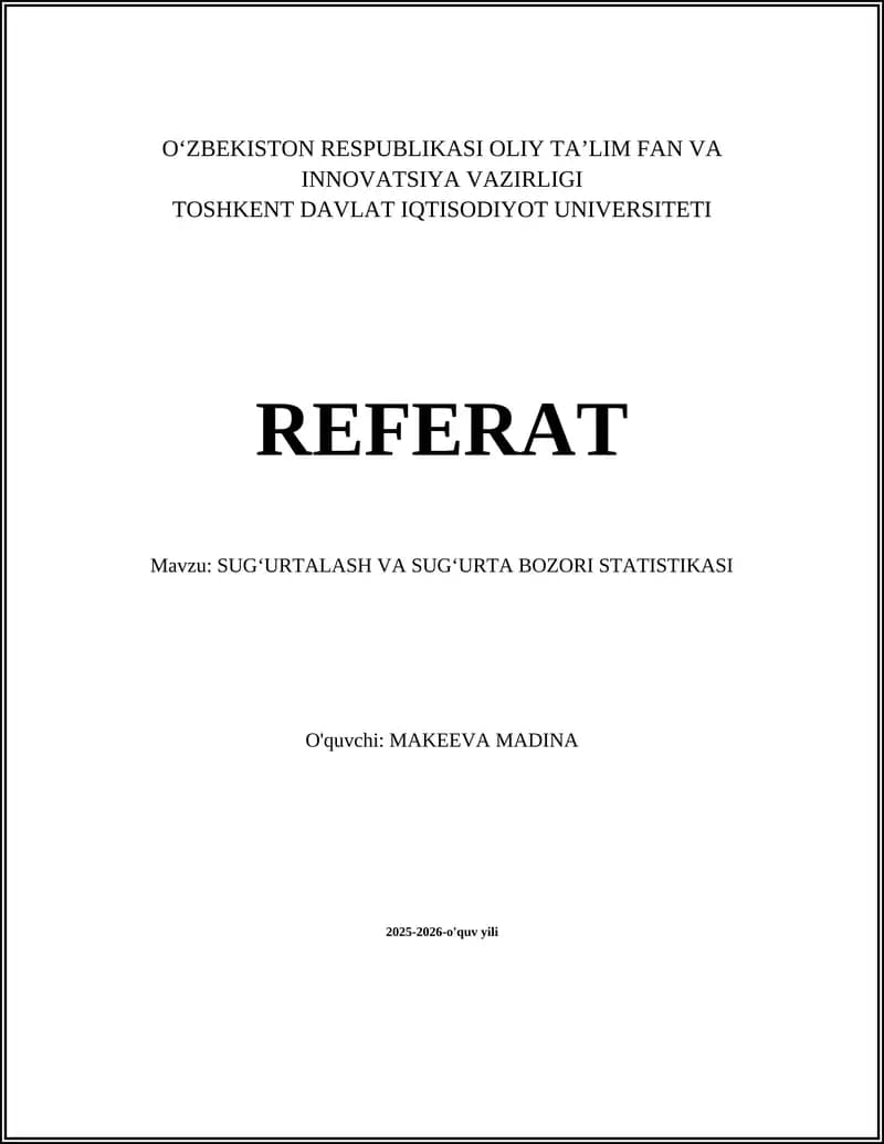 SUG‘URTALASH VA SUG‘URTA BOZORI STATISTIKASI
