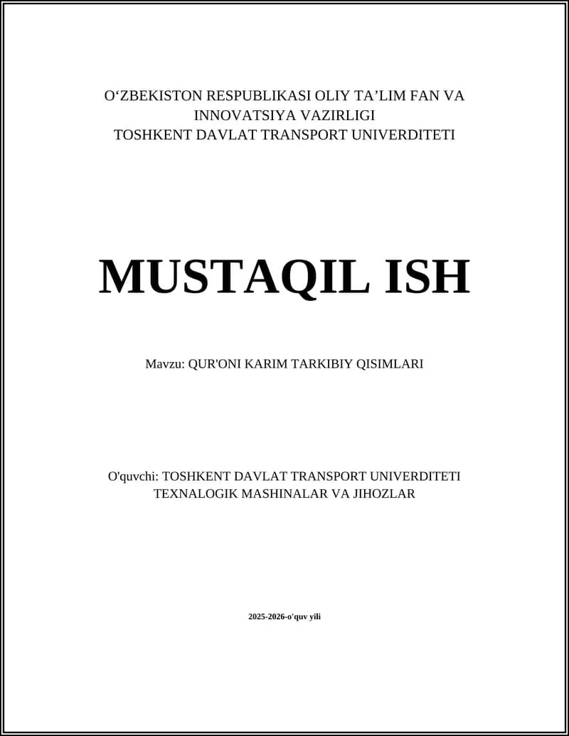 QUR'ONI KARIM TARKIBIY QISIMLARI