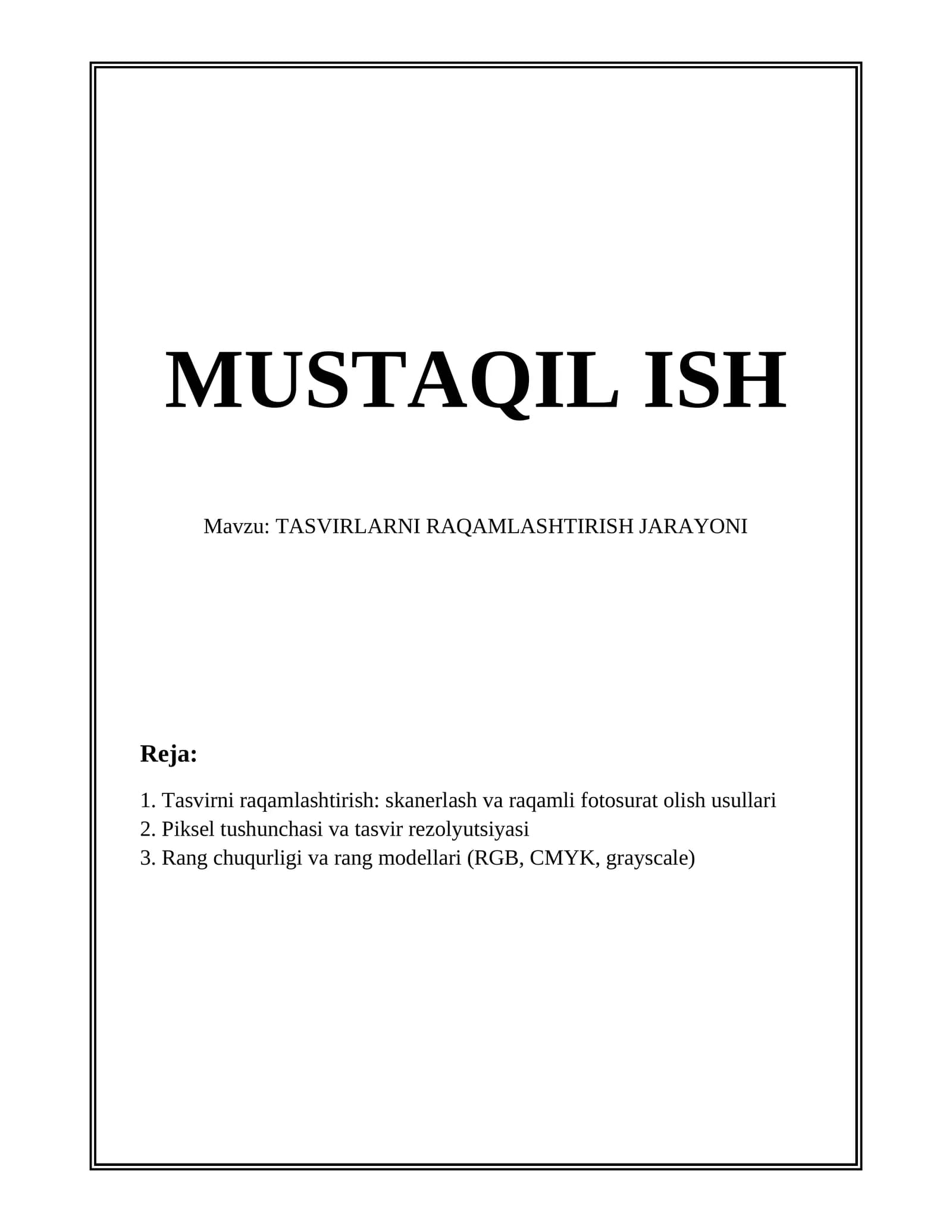 TASVIRLARNI RAQAMLASHTIRISH JARAYONI
