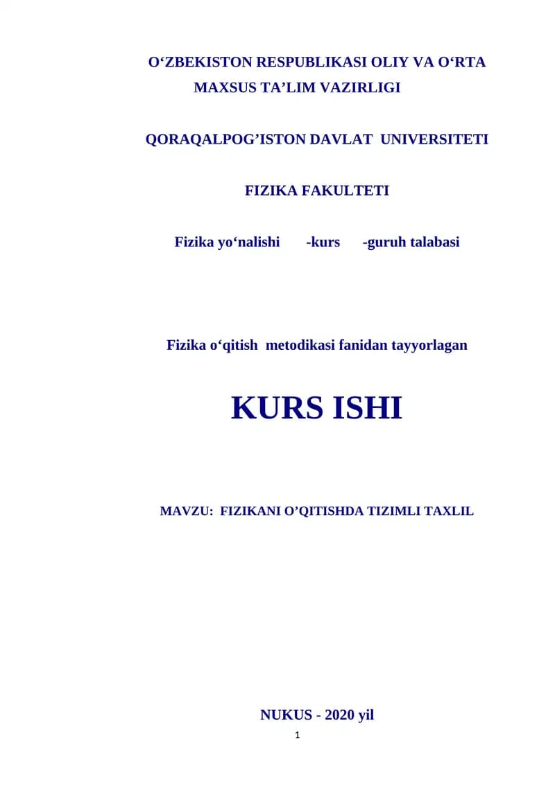 Fizikani o’qitishda tizimli tahlil