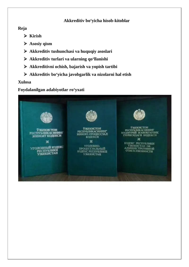 Akkreditiv bo‘yicha hisob-kitoblar