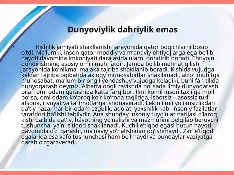 Dunyoviylik dahriylik emas