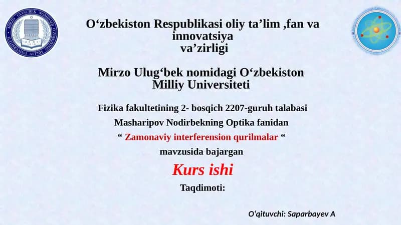 "Zamonaviy interferensiya qurilmalar"