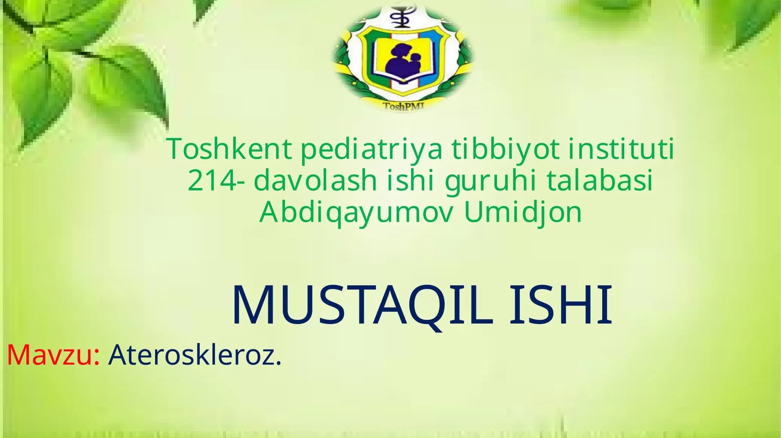 Abdiqayumov Umidjon - Ateroskleroz