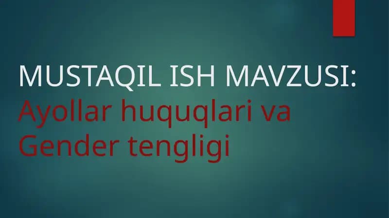 Ayollar huquqlari va Gender tengligi