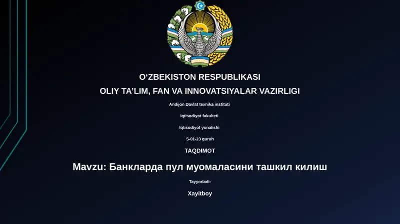 Банкларда пул муомаласини ташкил килиш